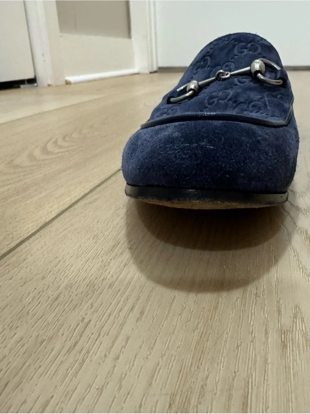 Gucci Navy Suede GG Horsebit Slip-On Loafers